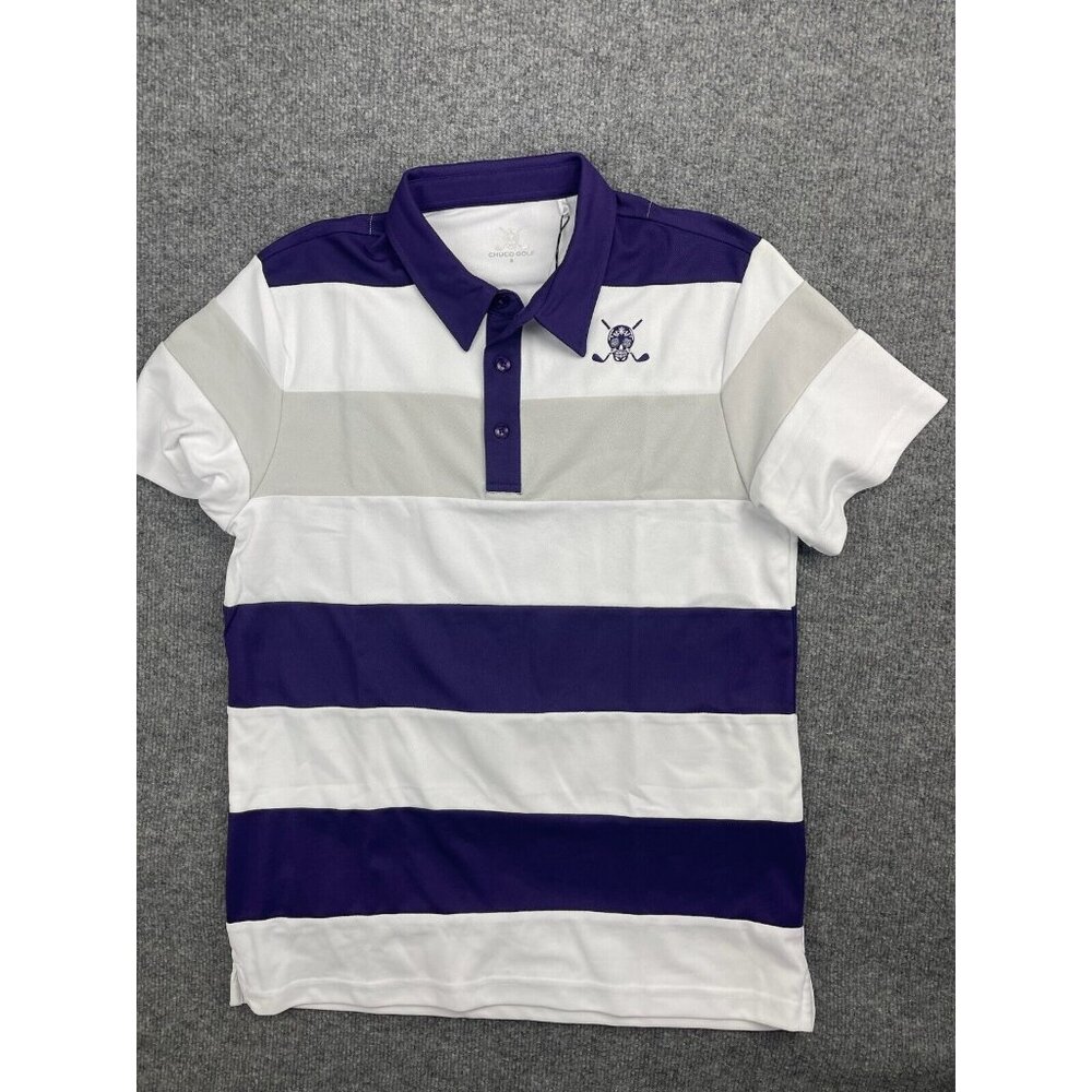 Chuco Equus Golf Shirt Men's Small White Purple Striped Polo Short Sleeve NWT